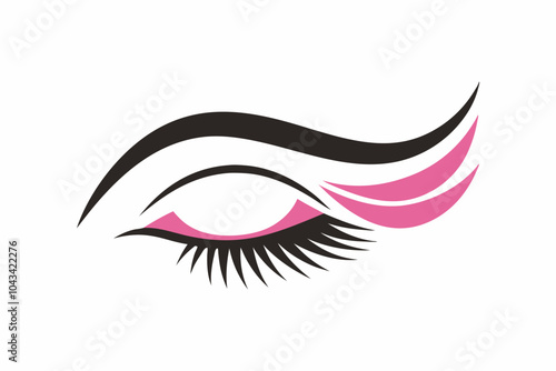 Stylish eye vector suitable for beauty, cosmetic, and fashion brands. Almond-shaped eye with bold eyelashes in black and pink. Simple and elegant design on a white backdrop.