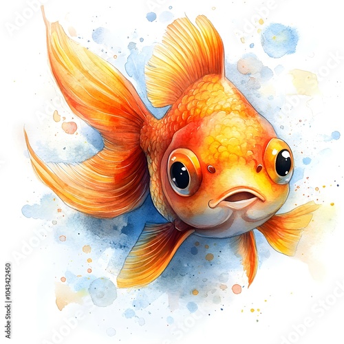 A charming watercolor poster for children featuring a goldfish, perfect for adding a playful and colorful touch to a child's room or educational space.
