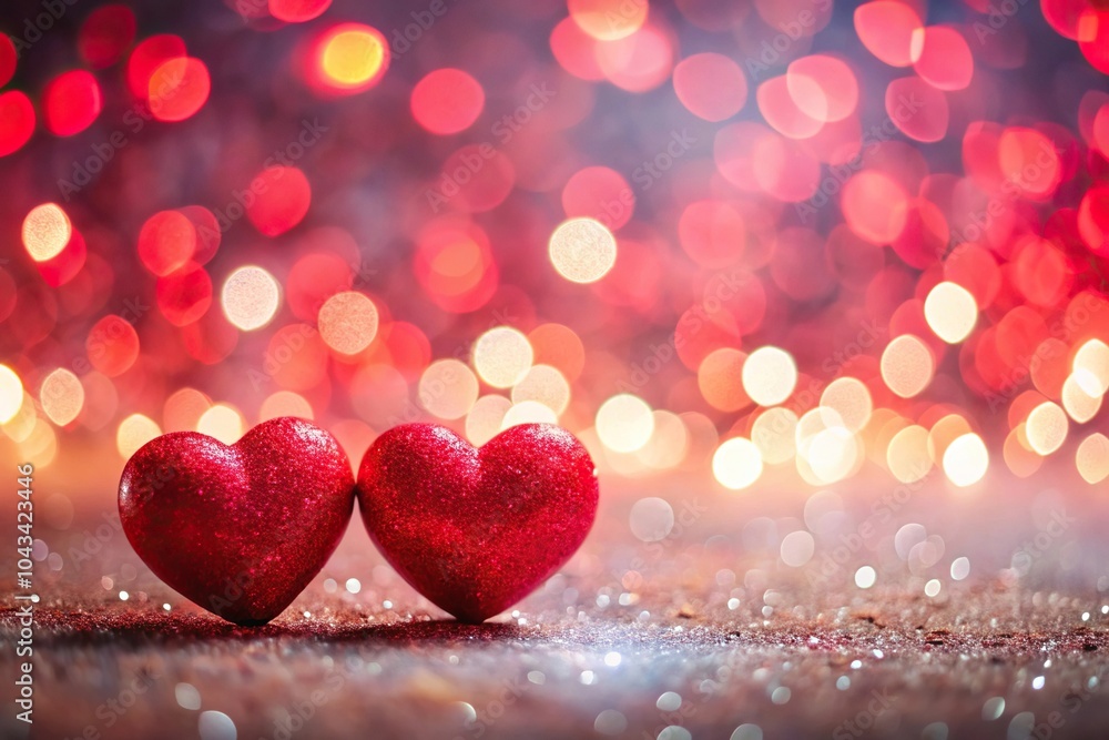 Romantic background with red hearts on bokeh defocused lights Panoramic Romantic background with red hearts on bokeh defocused lights Panoramic