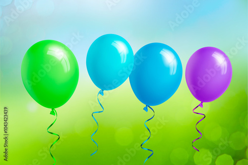 Bunte Luftballons vor blau und grün