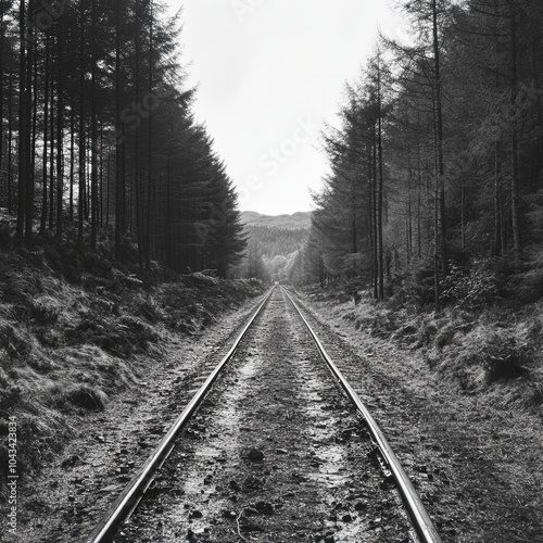 Looking down a straight old railway line though a forest.