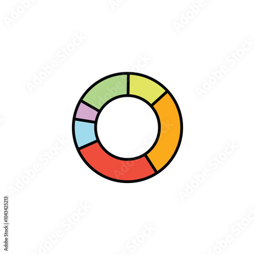 Donut chart colored vector icon on white background