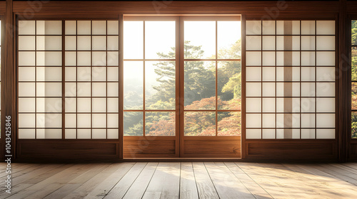 Traditional Japanese Shoji Door with Paper Panels in a Serene Interior Setting