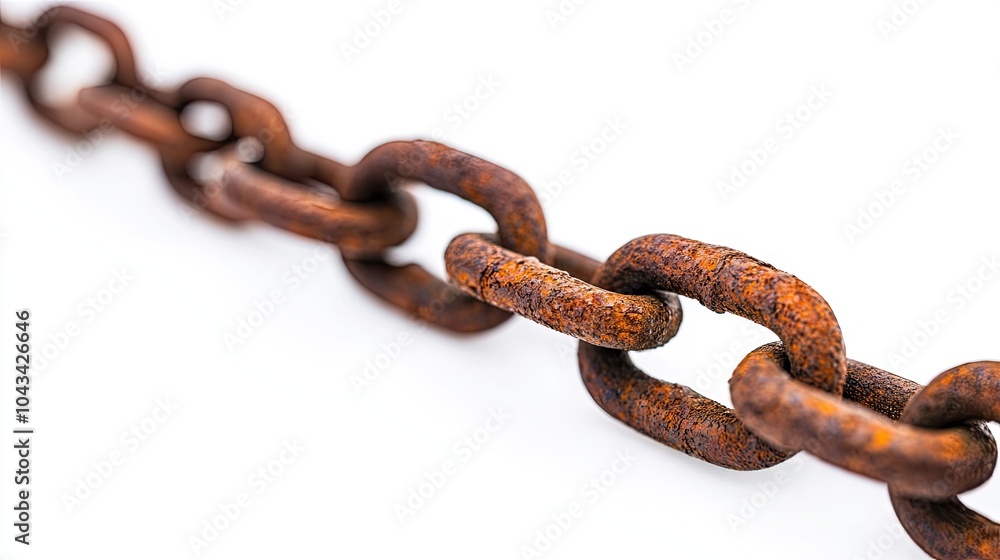 Obraz premium Isolated rusty chain links on a clean white background, emphasizing the contrast between decay and purity.