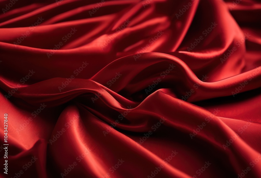 Obraz premium close draped vibrant red fabric featuring rich textures intricate folds captured stunning detail, drapery, textile, studio, lighting, background, design