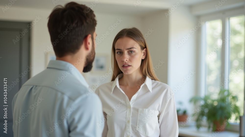 A young woman in a white shirt facing a difficult discussion. A young woman in a white shirt facing a difficult discussion.