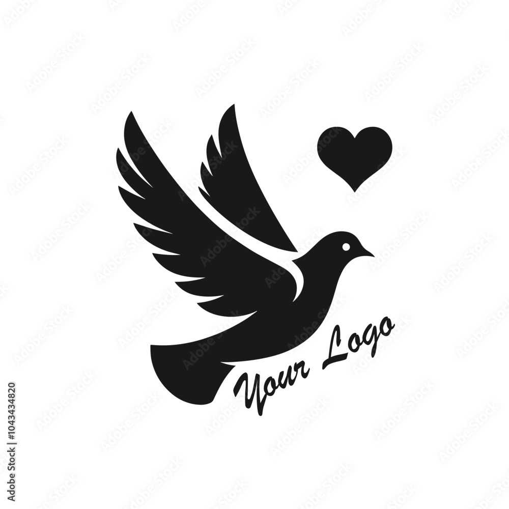 Fototapeta premium Black Dove Flying with Heart Object
