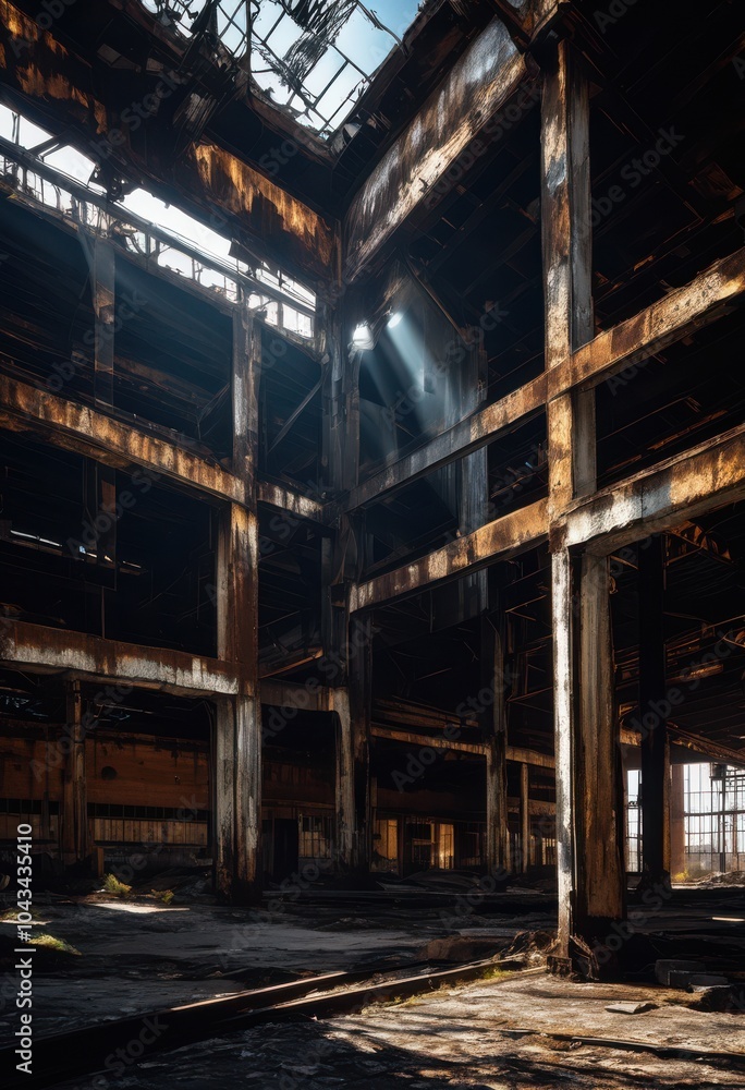 exploring shimmering abandoned metal surfaces illustrated dynamic natural light effects industrial aesthetics, abandonment, architecture, background, beams exploring shimmering abandoned metal surfaces illustrated dynamic natural light effects industrial aesthetics, abandonment, architecture, background, beams