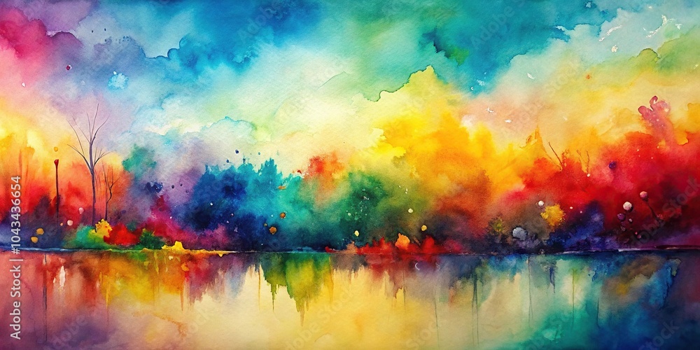Fototapeta premium Abstract watercolor and acrylic painting of a landscape with vibrant colors, Long Shot