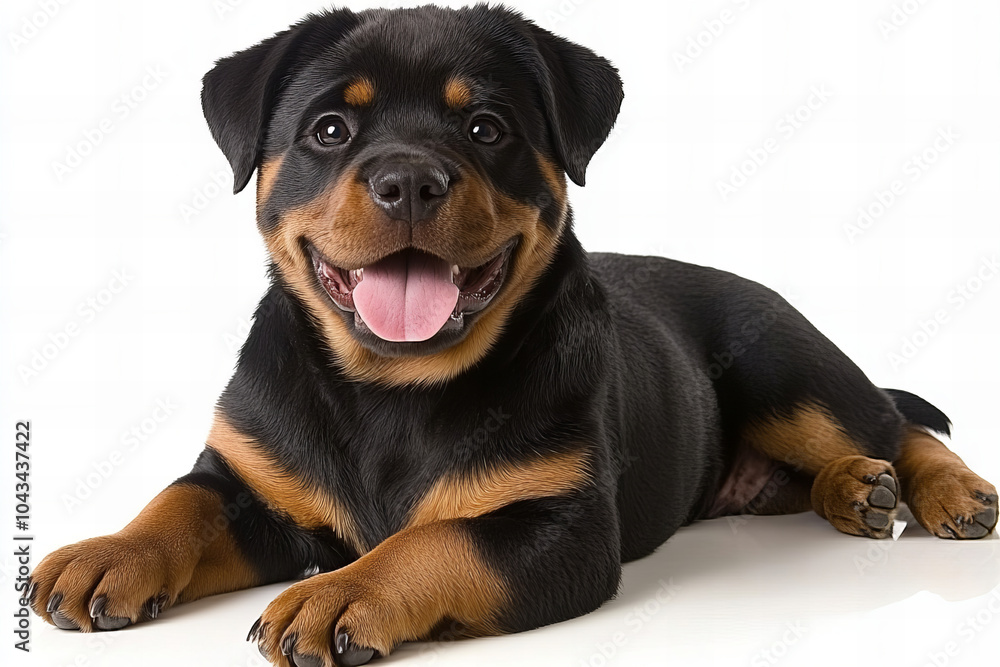 Obraz premium Adorable Rottweiler Puppy Sleeping Peacefully with Close-Up of its Paws, Featuring Ample Copy Space for Text or Branding, Ideal for Capturing Calm and Cute Dog Moments