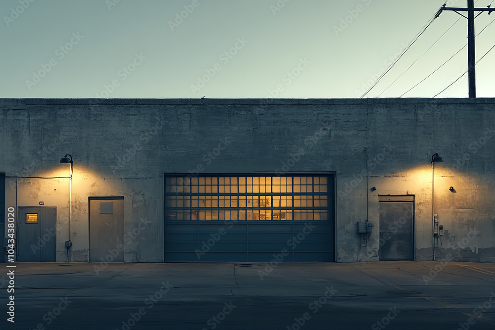 Sunset View of a Quiet Urban Warehouse Exterior Sunset View of a Quiet Urban Warehouse Exterior
