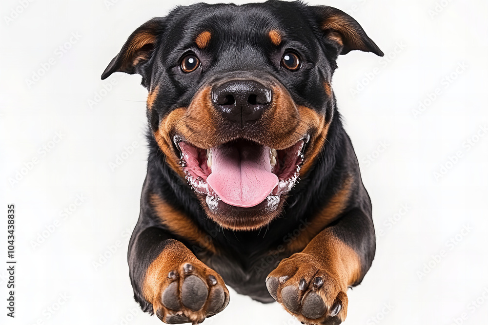 Obraz premium Adorable Rottweiler Puppy Sleeping Peacefully with Close-Up of its Paws, Featuring Ample Copy Space for Text or Branding, Ideal for Capturing Calm and Cute Dog Moments
