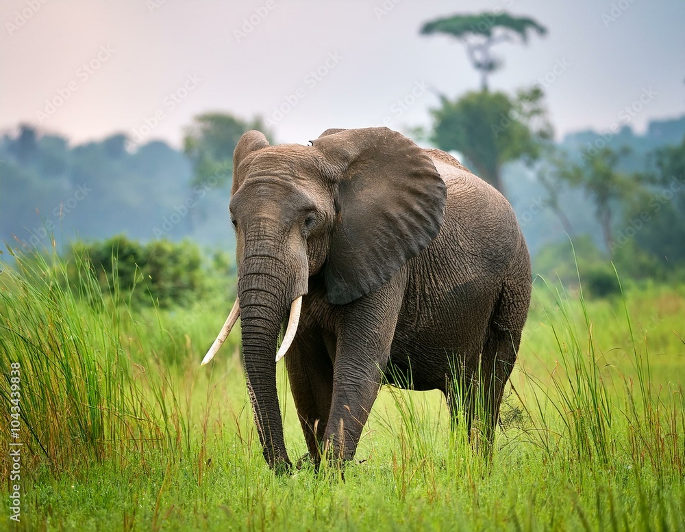 Fototapeta premium mock charging practice by an baby African Bush Elephant