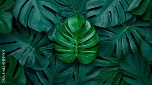Wallpaper Mural Green Monstera Leaves Background Texture Torontodigital.ca