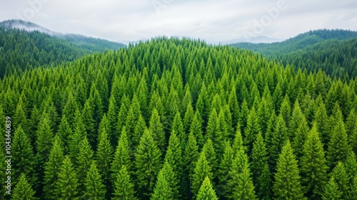 Evergreen Forest Aerial View Lush Green Coniferous Trees