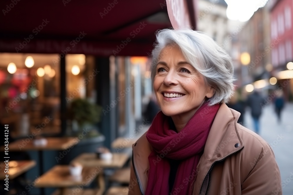 Portrait of a smiling senior woman standing in a cafe in Paris Portrait of a smiling senior woman standing in a cafe in Paris