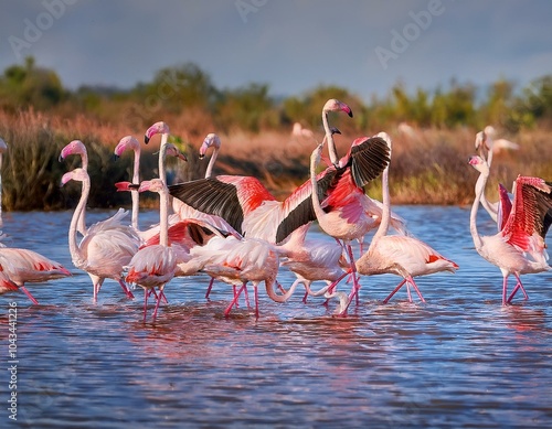 flamboyance flamingos standing in water