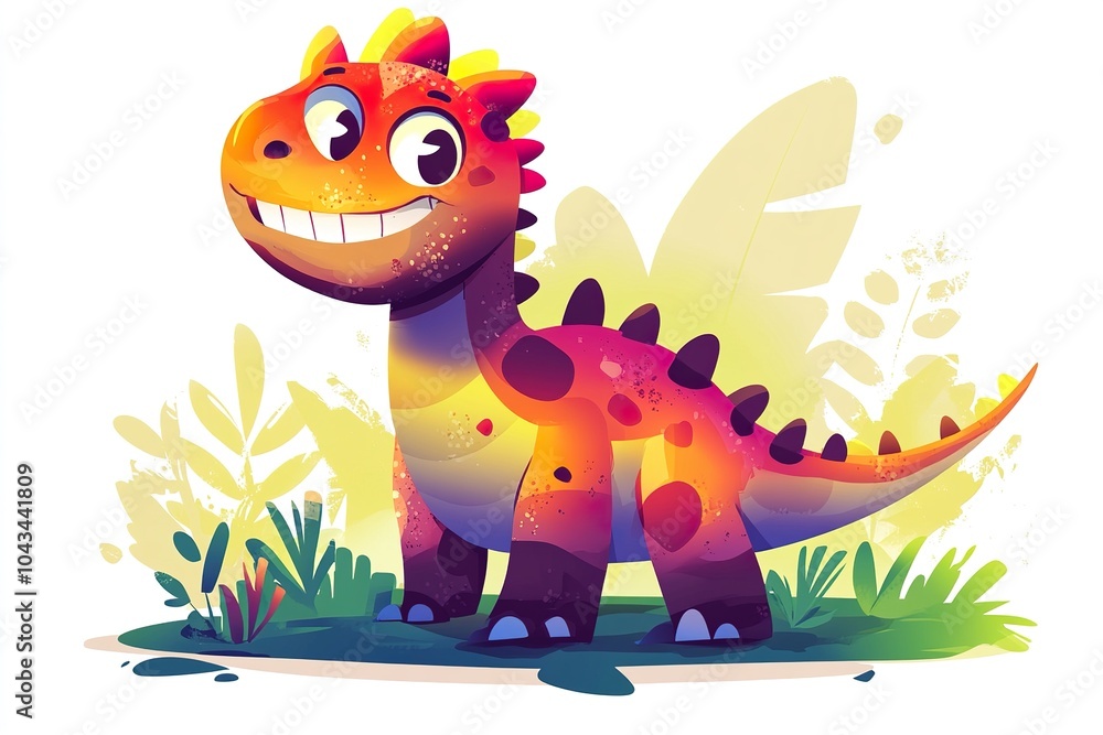 Fototapeta premium Cheerful Cartoon Dinosaur with Big Friendly Grin - Perfect for Kids' Illustrations