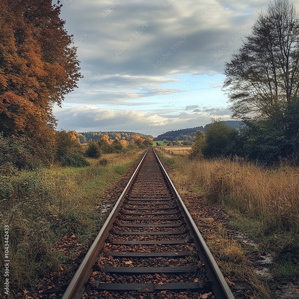 Railroad track rails in coutry landspace Railroad track rails in coutry landspace