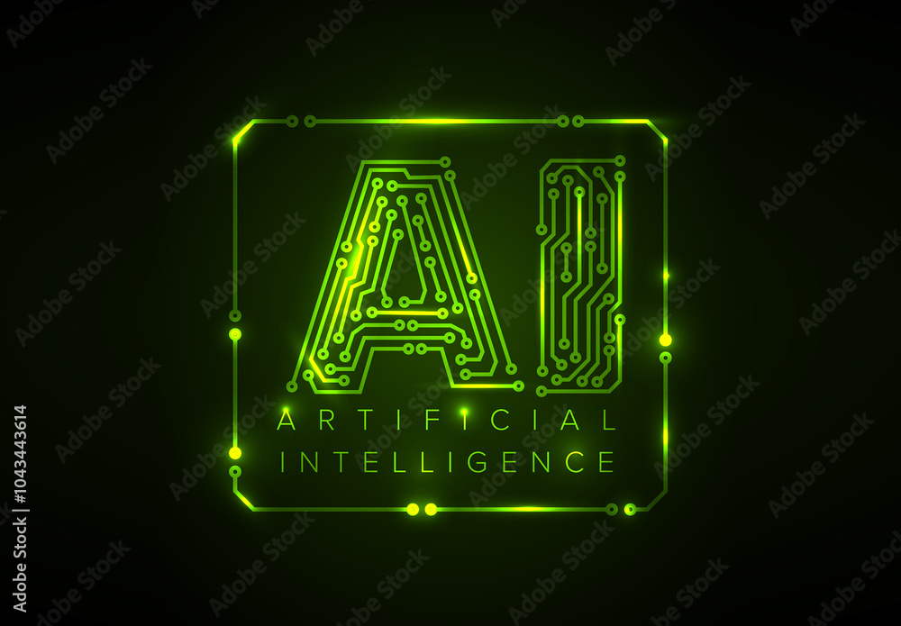 Ai artificial intelligence green concept illustration social media banner header template