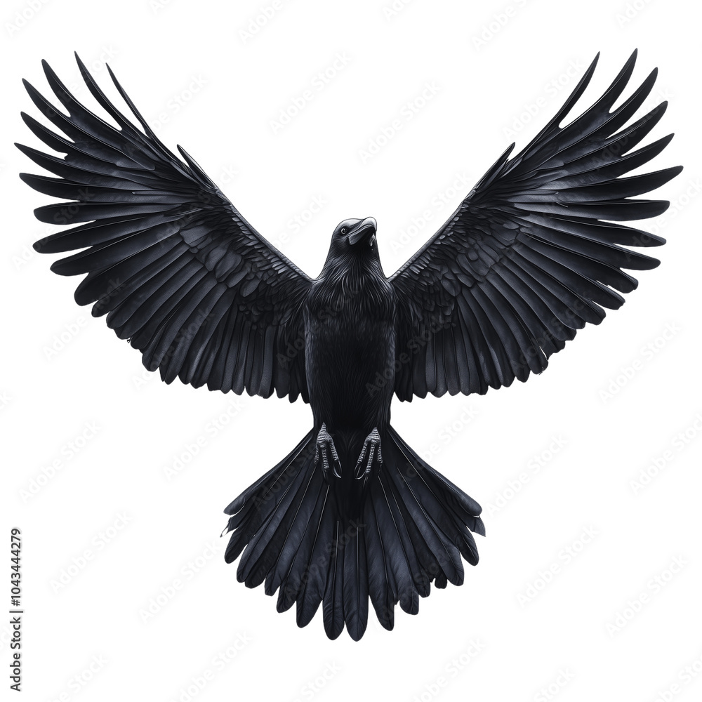 Fototapeta premium Dark feathered bird in flight with wide wings