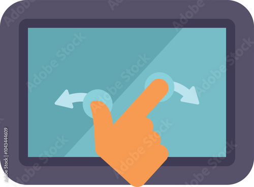 This flat icon features a hand performing a two finger zoom gesture on a digital tablet screen