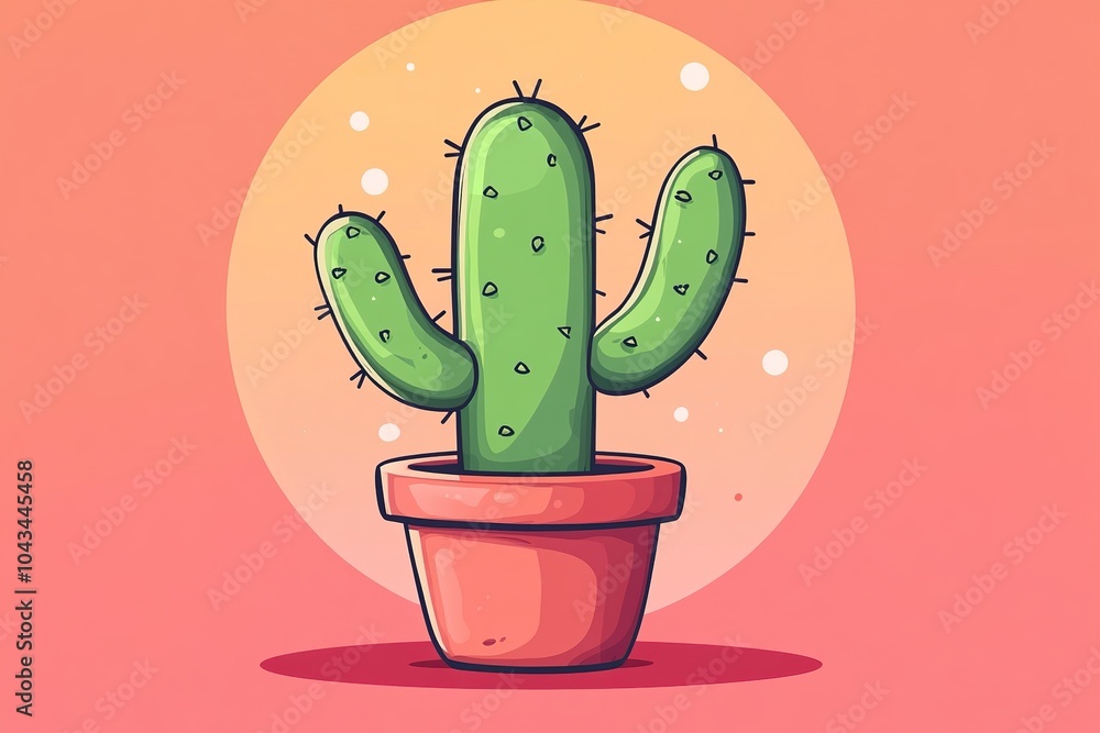 Cheerful Cartoon Cactus with Exaggerated Shapes and Thick Outlines Cheerful Cartoon Cactus with Exaggerated Shapes and Thick Outlines