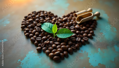 eart shape sale promotion coffee beans textured photo