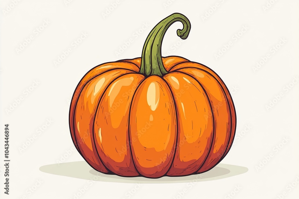 Cartoon Pumpkin with Playful Stem - Simple and Exaggerated Design Cartoon Pumpkin with Playful Stem - Simple and Exaggerated Design