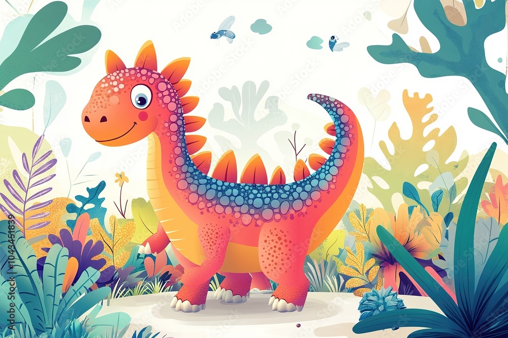 Obraz premium Playful Dinosaur Illustration with Spiky Back and Vibrant Colors