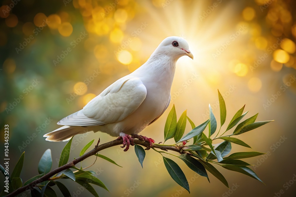 Tranquility symbolized by a dove of peace perched on an olive branch. Tranquility symbolized by a dove of peace perched on an olive branch.