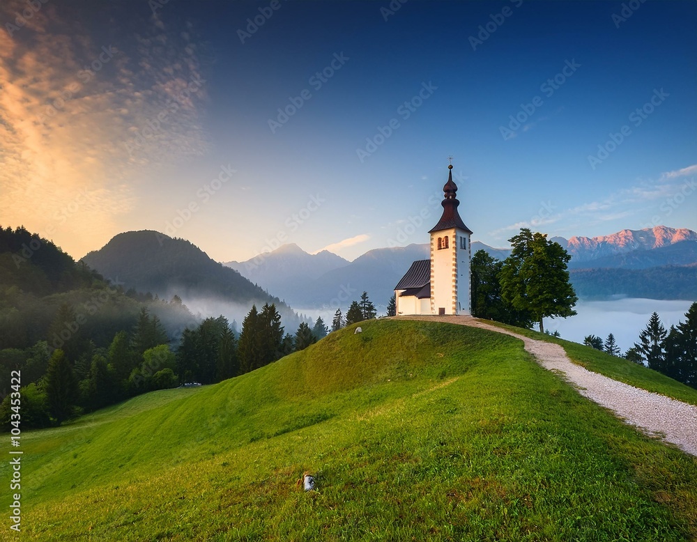Beautiful autumn landscape of a church on a hill, in Slovenia. Idyllic rural scene in Slovenia Beautiful autumn landscape of a church on a hill, in Slovenia. Idyllic rural scene in Slovenia