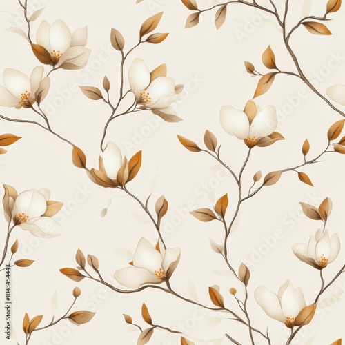 Vintage Spring fresh bud pattern on vintage beige fabric background, seamless repeating pattern, textile print style, minimal, Spring design, seamless fresh bud pattern, home decor, textiles 