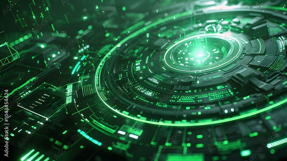 Futuristic Technology Background with Green Neon HUD Design Futuristic Technology Background with Green Neon HUD Design