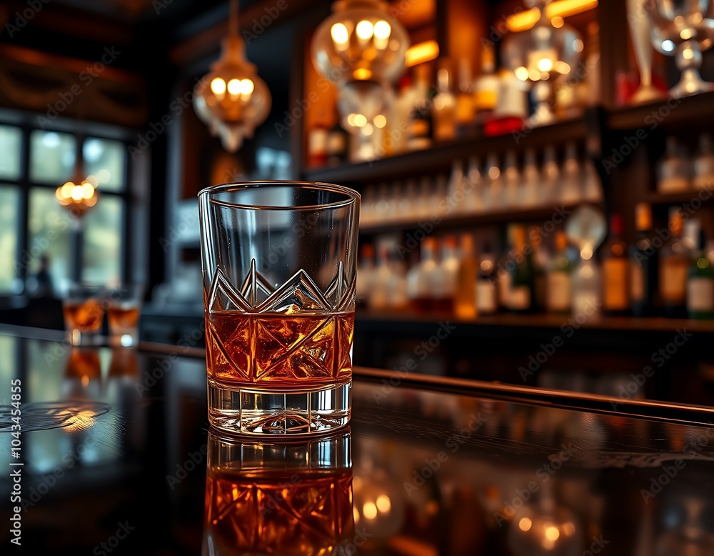 A Toast with Whiskey: Glasses Ready on the Bar, Ai generated Images A Toast with Whiskey: Glasses Ready on the Bar, Ai generated Images