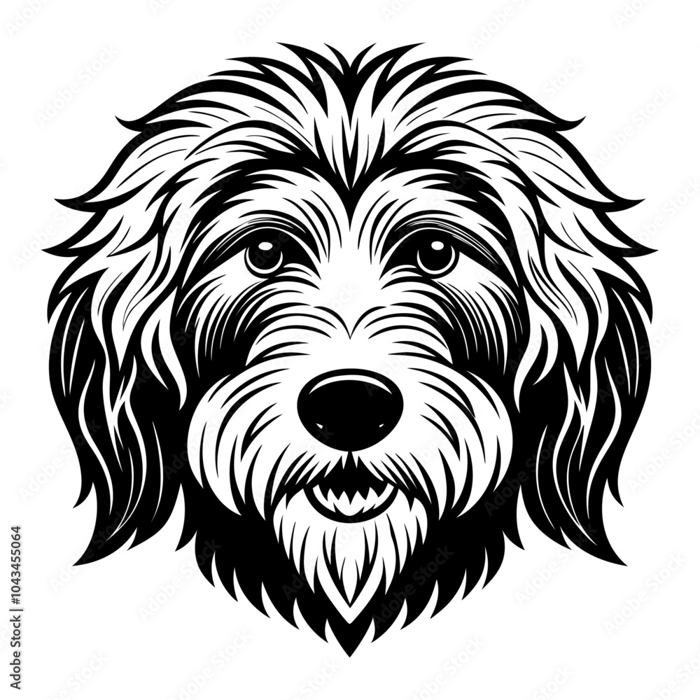 english sheepdog dog head icon. Black and white logo, dog silhouette, engraving style. Pet character. Vector illustration english sheepdog dog head icon. Black and white logo, dog silhouette, engraving style. Pet character. Vector illustration