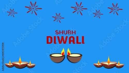 Shubh diwali illustration greeting card with fireworks and diyas. photo