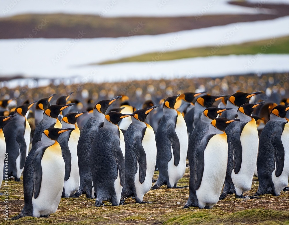 Obraz premium Cute penguins, seals, sea lions and elephant seals are lounging together in Antarctica