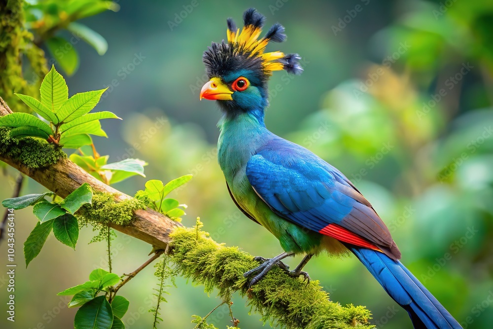 Obraz premium Vibrant blue feathers, a striking contrast to lush green foliage.