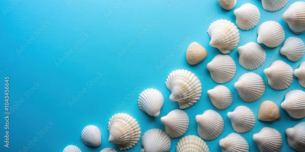 Romantic white seashells on a blue background minimalist Romantic white seashells on a blue background minimalist
