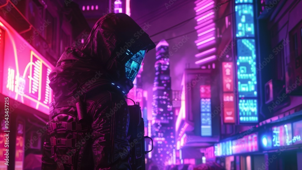 Futuristic bounty hunter in a cyberpunk alleyway Futuristic bounty hunter in a cyberpunk alleyway