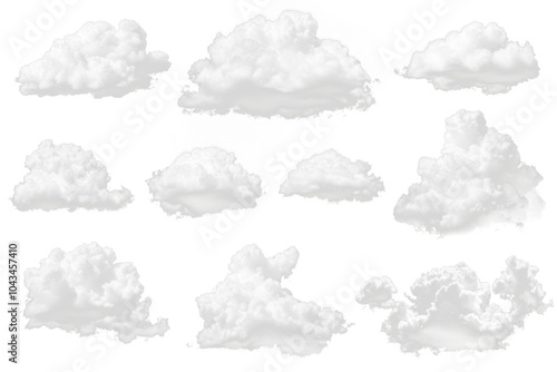 Various cloud shapes against a transparent background