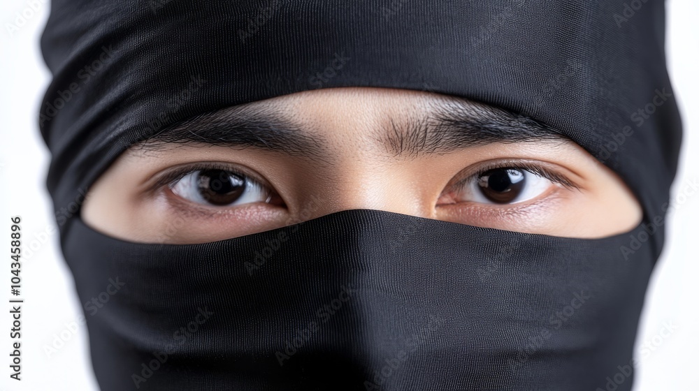 A close-up of a ninja’s eyes, intensely focused and peering through a black mask, symbolizing stealth, discipline, and martial arts.. A close-up of a ninja’s eyes, intensely focused and peering through a black mask, symbolizing stealth, discipline, and martial arts..