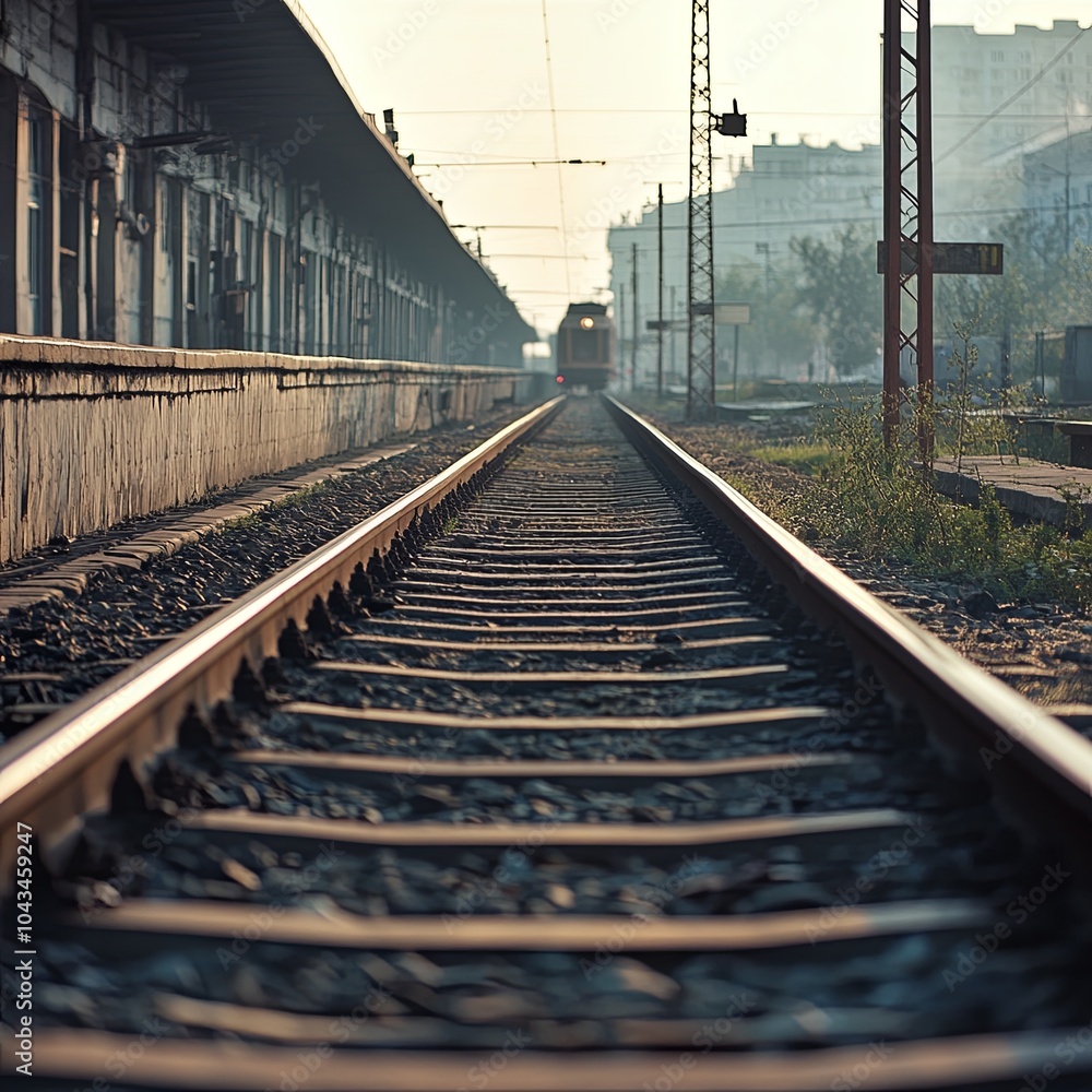 Railroad at the railway station. The train is away. Railroad at the railway station. The train is away.