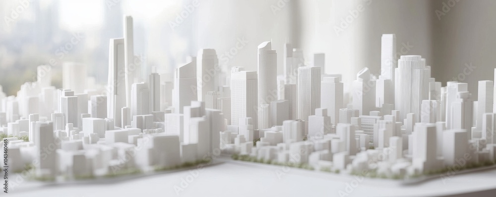 A detailed architectural model of a modern cityscape showcasing skyscrapers and urban design in a minimalist style. A detailed architectural model of a modern cityscape showcasing skyscrapers and urban design in a minimalist style.
