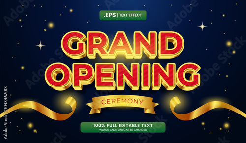 Golden text effect grand opening ceremony. Editable 3d text effect vector illustration