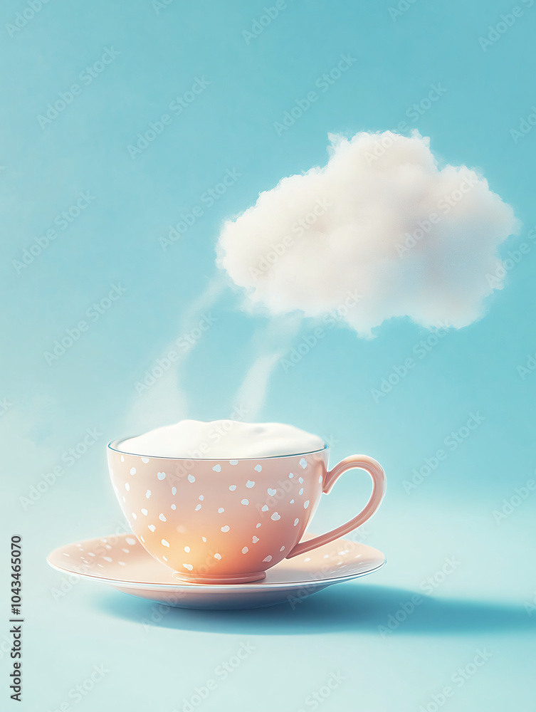 Surreal Coffee Cup with Cloud Forming from Steam, Creative and Dreamlike Beverage Concept with Blue Sky Background, Ideal for Artistic and Lifestyle Themes Surreal Coffee Cup with Cloud Forming from Steam, Creative and Dreamlike Beverage Concept with Blue Sky Background, Ideal for Artistic and Lifestyle Themes