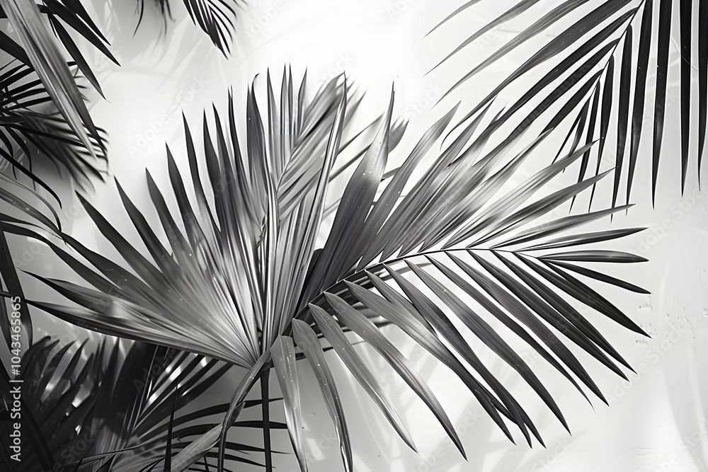 Obraz premium A black and white photo of palm leaves