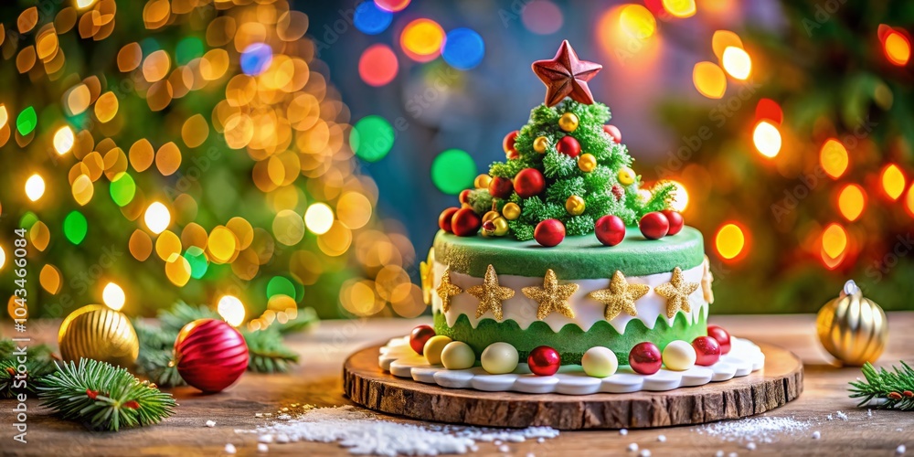 Festive Christmas Tree Cake with Copy Space for Holiday Celebrations and Desserts Festive Christmas Tree Cake with Copy Space for Holiday Celebrations and Desserts
