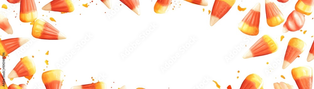 Obraz premium Watercolor candy corn and sweets, scattered along the edges, framing a large blank area